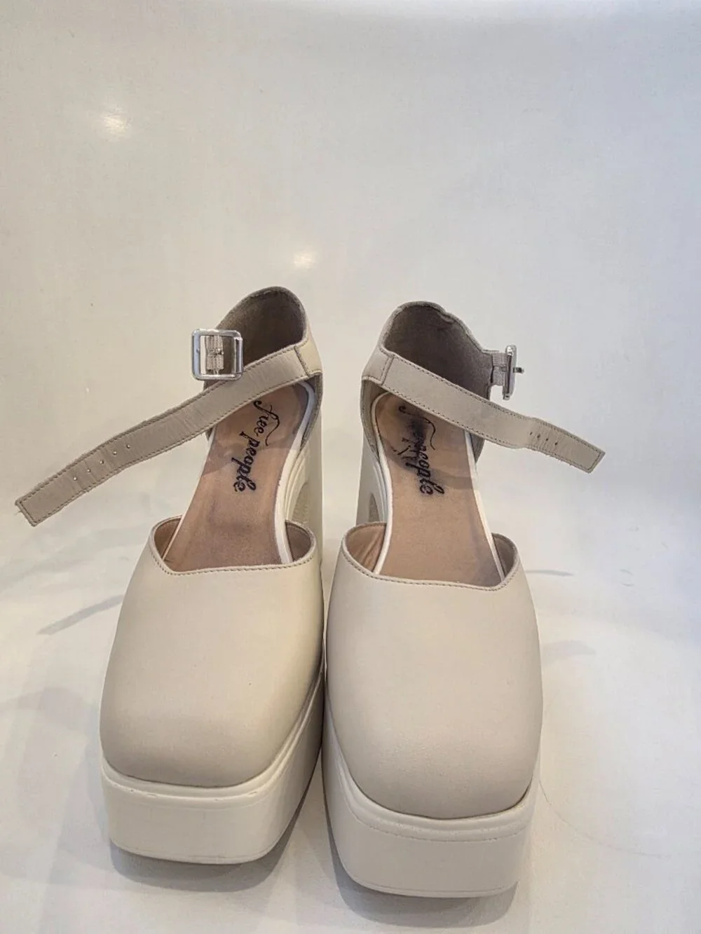 Free People Milan Mary Jane Chunky Leather Lug Sole Beige Size 8 Boho 70's